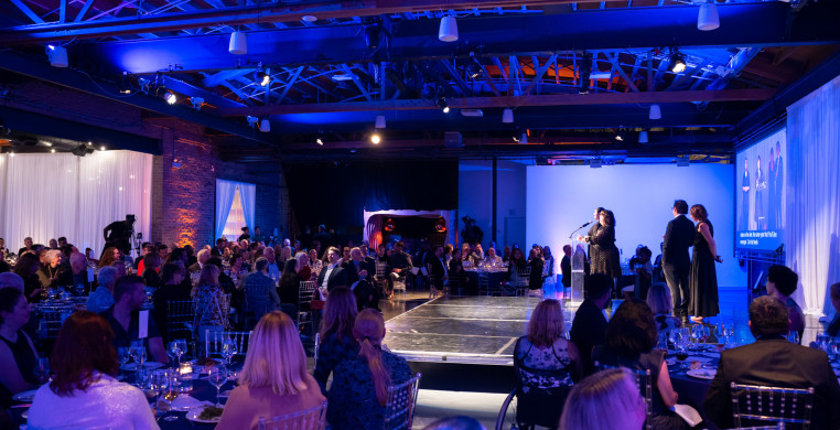 Co-founder of See Chicago Dance and 2024 Honorary Co-chair Niki Morrison speaks with the audience at the See Chicago Dance 2024 Gala Community Celebration & Awards Presentation