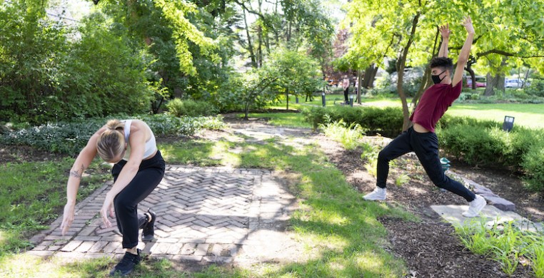 Summer Smith (left) and Grant Hill, of Winifred Haun & Dancers, in "Steps in the Garden" at Oak Park's Cheney Mansion. Photo courtesy of the artists.