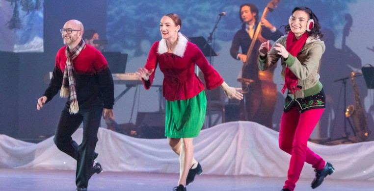 From left, Mark Yonally, Kirsten Uttich, Kurt Schweitz and Jennifer Yonally in Chicago Tap Theatre's "Tidings of Tap." Photo by David Harmantas