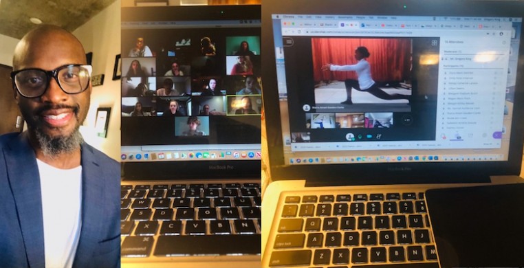 A collage of images from writer-at-large Gregory King (pictured, left), who had three days to move to online instruction last spring. King talks with colleagues in the academy about being a Black dance professor in the time of COVID-19.