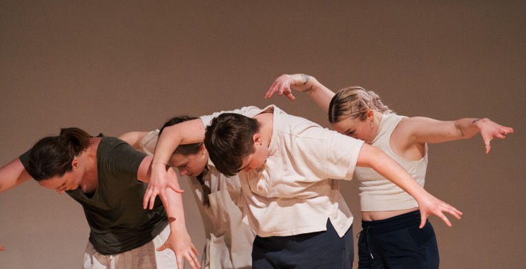 Vinny Haberman, Peyton Jones, Madison Meade and Amanda Milliganperform choreography by Mariah Eastman in "Inclined to Decline"; Photo by Michelle Reid