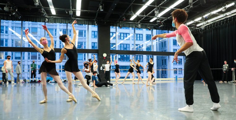 Dancers of the Joffrey Studio Company and Trainees rehearse with Edson Barbosa. Photo courtesy of The Joffrey Ballet.
